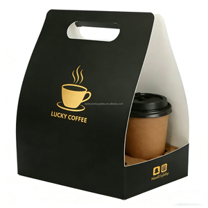 Gobelets en papier pour café chaud, personnalisables avec logo, à double paroi, estampés à chaud en or, entièrement noirs, avec couvercle - Product Image 4