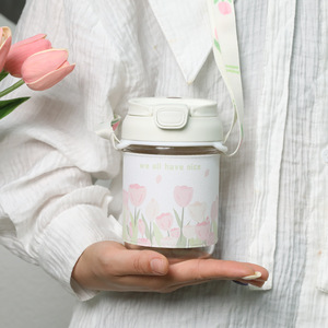 Majalis Linn Tulip Pattern Glass Water Bottle With Lid And Strap Leak Proof Spring Gift Cup - Product Image 2