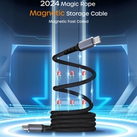 Cable Trenzado de Carga Rápida de 20W con Almacenamiento Magnético para iPhone y Computadora, USB Tipo-C a C, Autoenrollable