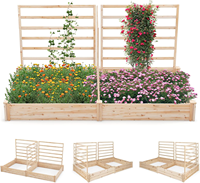 Bac à légumes surélevé carré en bois avec 3 treillis pour plantes grimpantes, légumes et herbes - Kit de jardinière écologique et durable