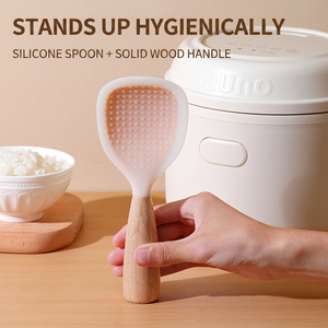 Cuillère à riz en silicone de qualité alimentaire avec manche en bois, spatule de service antiadhésive autoportante pour cuiseur à riz et préparation culinaire - Product Image 4