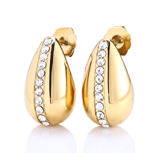 Pendientes de Gota de Agua con Incrustaciones de Diamantes de Circonio, Acero Inoxidable Chapado en Oro de 18K, Joyería de Moda de Alta Calidad para Mujer - Product Image 3