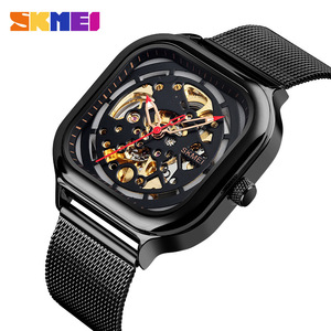 Skmei Skeleton Men's Automatic Mechanical Watch 30M Waterproof Square Stainless Steel Mesh Strap - Product Image 1