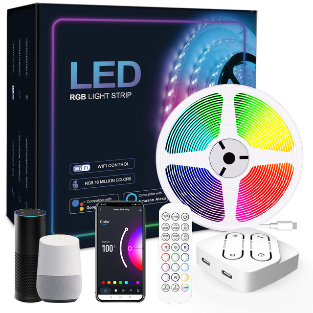 Smart RGB LED Light Strings 12V WiFi APP Voice Control Music Sync 5050 USB Adhesive PVC Waterproof