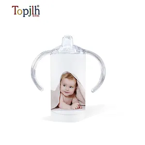 Topjlh Custom White Blank 12oz Stainless Steel Straight Baby Sippy Cup Sublimação de aço inoxidável Tumbler para crianças