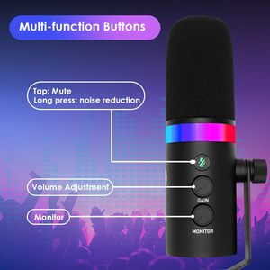 Micro XLR/USB chuyên nghiệp hai chức năng, tích hợp đèn RGB, dùng cho thu âm podcast, chơi game trên <span class=keywords><strong>PC</strong></span>, phát trực tiếp - Product Image 6