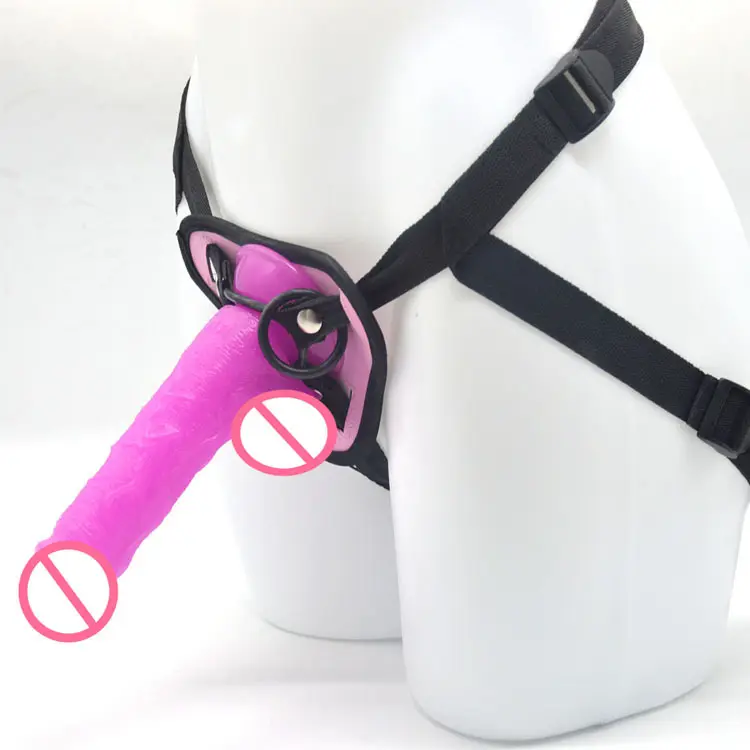 Consolador de pene de plástico PVC con correa, Juguetes sexuales, Tanga y bragas con consolador en el interior