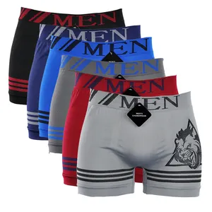 Sous-vêtements en polyester sans couture pour hommes, boxer avec logo mi-haut, taille haute élastique, A0482