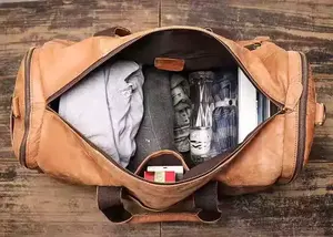 Nouvel Arrivage Sac de Voyage Décontracté pour Homme en Cuir Véritable, Design à Panneaux Zippés, Poignée Souple, Imperméable, Grande Capacité pour Nuitée - Product Image 3