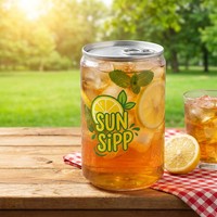Canette en PET transparente imprimée sur mesure, jetable, avec couvercle en aluminium à ouverture facile pour boissons froides et emballage d'aliments secs