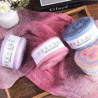Fil à Tricoter Main en Gros 100g Dégradé Mohair Soie pour Pull, Haute Résistance, Longue Section Teinte, Pelote Fine de Gâteau, Mélange