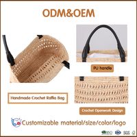 Crochet naturel fait main raphia herbe pochette sac à main à la mode écologique sac à main femmes été sac de plage avec poignée en polyuréthane