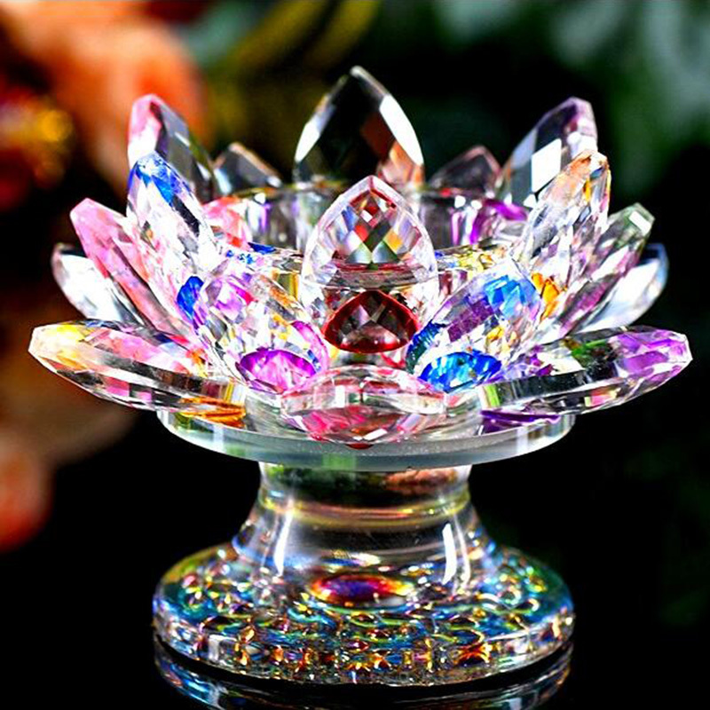 Fleur De Lotus En Cristal - Décoration Feng Shui, Presse-papier - Diamètre 6 Cm - Rose - Symbole De Pureté Et Chance
