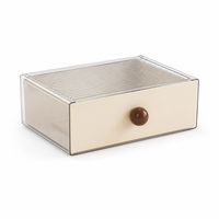 Organisateur de bureau à tiroir unique en PET transparent, boîte de rangement empilable A4, dessus côtelé crème, pour vanité et bureau, OEM ODM