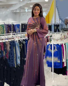 2022 Dubai Design royal Jellabiya lusso Shinny paillettes perline strass abito musulmano diamante Robe Abaya