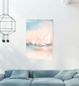 Customize Modern Abstract Seascape Sailboat Wall Art Handmade Canvas Oil Painting