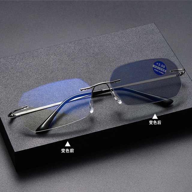 Frameless Reading Glasses Blue Light Blocking Prescription Glasses Trifocal Progressive Photochromic Reading Glasses Men
