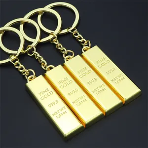Portachiavi rettangolare in lega di zinco dorato Mini portachiavi a forma di barra color oro di lusso portachiavi dorato imitazione moda