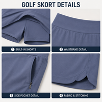 Jupe-short de golf personnalisée pour femme avec ourlet festonné, short de sécurité intégré et poches zippées pour l'entraînement sur le parcours de golf