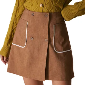 Custom Fall High Quality Vintage Y2K Lady Skirt Ladies Front Zipper Lady High Waist A-Line Linen Mini Skirt