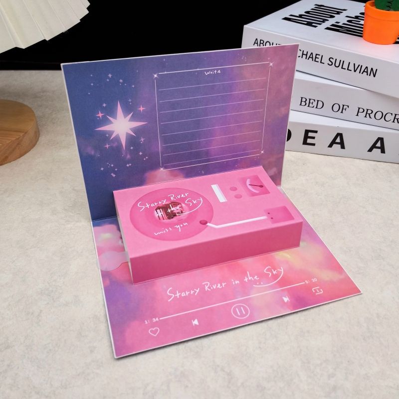 Blue purple night sky phonograph greeting card-30s recording