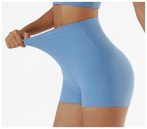 Nouveautés Short d'exercice Deuxième peau côtelé Yoga Short moulant <span class=keywords><strong>taille</strong></span> haute pour <span class=keywords><strong>femme</strong></span> - Product Image 1
