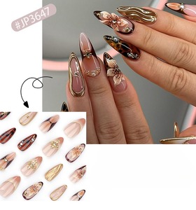 24 Uds./set <span class=keywords><strong>Uñas</strong></span> Postizas Acrílicas Suaves 3647 <span class=keywords><strong>con</strong></span> Diseño Floral 3D, Efecto Maillard y Cruz, Forma Almendrada Corta, <span class=keywords><strong>Uñas</strong></span> Artificiales a Presión - Product Image 6