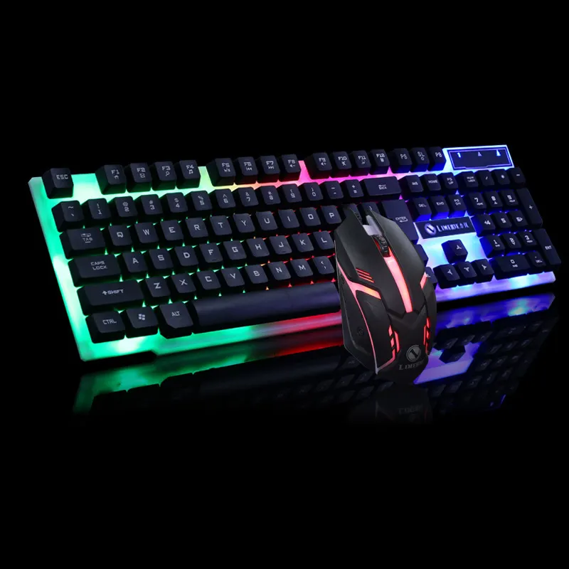 Usb colorido retroiluminação teclado mecânico com fio e mouse para escritório/jogos/laptop