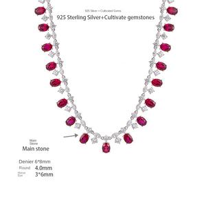 売れ筋高級ジュエリーエレガントな6 * 8MMオーバルラボ成長ルビーモアッサナイトネックレスS925スターリングシルバーチョーカーネックレス女性用 - Product Image 6