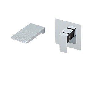 Robinet de lavabo mural encastré, monocommande, avec valve en céramique, thermostatique, style minimaliste, sortie cascade carrée - Product Image 1