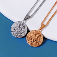 Non ternir hommes femmes mode populaire Crucifix boussole collier bijoux en acier inoxydable plaqué or 18 carats Saint George collier