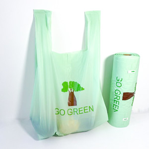 Plastic Bag Grocery Biodegradable Plastic Shopping Bag Carrier Purchase Supermarket Customized T-Shirt/Vest Bag Grocery PLA Vegetable Fruit Bag