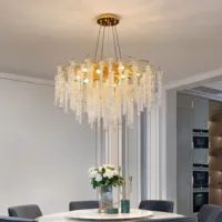 Lustre moderne de luxe en aluminium et cristal avec finition dorée, luminaire suspendu LED pour décoration intérieure haut de gamme