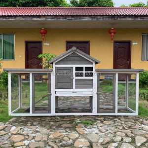 SDR031-gris – Grand enclos à poules en bois élégant avec couloir coulissant horizontal pour lapins, poules, hamsters et furets - Product Image 4