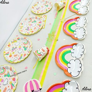 DAMAI - Juego de Platos Desechables de Papel con Diseño de Arcoíris y Nubes para Fiestas de Cumpleaños Infantiles, Tendencia de Verano, Vajilla, Platos y Vasos de Papel - Product Image 4