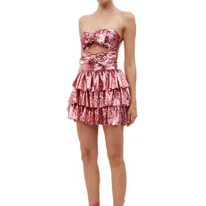 Refined Bespoke Sexy Style Custom Sequin Ruffle Mini Dress Featuring Hollow Out Bows Tailored Excellence Low MOQ