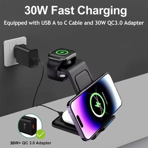 Station de charge sans fil 3-en-1 30W pour iPhone <span class=keywords><strong>Samsung</strong></span> Xiaomi Vivo Apple Watch 8 7 AirPods, station de charge rapide par <span class=keywords><strong>induction</strong></span> - Product Image 5