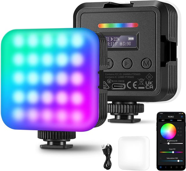 Neewer Rgb62 Magnetic Rgb Video Light Rechargeable Pocket Size Mini Rgb Led Video Camera Fill Light With 3 Cold Shoes