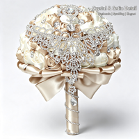 Luxuriöser Brautstrauß mit Satin-Kunstrosen und Silber-Strass-Verzierungen Elegante Europäische Hochzeits-Brautzeremonie-Dekoration