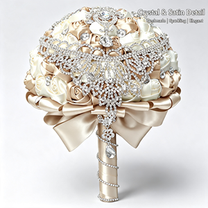<span class=keywords><strong>Bouquet</strong></span> <span class=keywords><strong>de</strong></span> <span class=keywords><strong>mariée</strong></span> <span class=keywords><strong>de</strong></span> luxe <span class=keywords><strong>avec</strong></span> roses artificielles en satin, ornements en strass argentés, décoration élégante pour cérémonie <span class=keywords><strong>de</strong></span> mariage européenne - Product Image 1