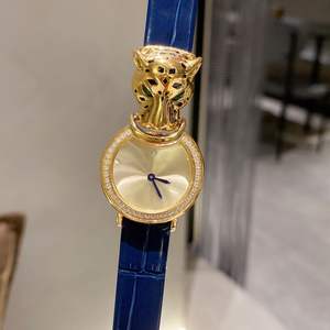 Moda mujer relojes de cuarzo cabeza de leopardo Pantheres reloj Stingray cuero redondo 40mm diamantes reloj de pulsera señora Panther reloj - Product Image 4