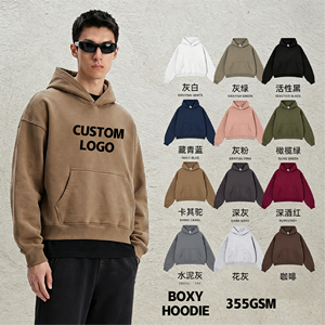 Wholesale 355gsm Boxy Fit Fleece Lined Hoodie Heavyweight Blank Custom Printed <b>Pullover</b> Hooded Sweatshirt <b>Men</b> Streetwear Winter - Product Image 1