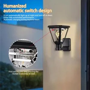 Lampadaire <span class=keywords><strong>solaire</strong></span> <span class=keywords><strong>Led</strong></span> chaud étanche pilier jardin lumière extérieure à éclairage mural panneau alimenté blanc crépuscule aube clôture lumières porte - Product Image 5