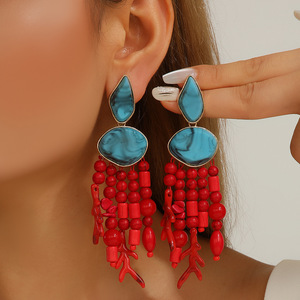 أقراط نسائية فاخرة من KAIMEI موديل 2025، مصنوعة من السبائك والراتنج، بتصميم المرجان الأحمر والأزرق، أقراط متدلية للنساء - Product Image 6