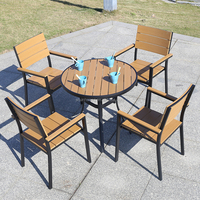 Ensemble de table en bois pour jardin populaire, meubles de jardin en bois, cadre en aluminium noir, table en plastique jaune