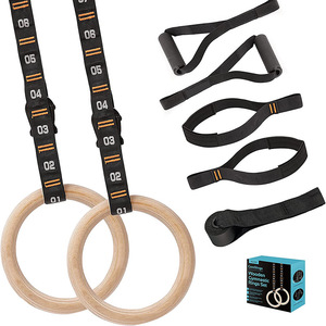 Juego de Anillas de Gimnasia de Madera Lewin, 28 mm, Madera de Abedul, Equipo de Fitness para Interiores y Exteriores - Product Image 1
