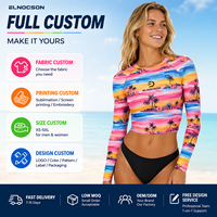 Rashguard personnalisé à coupe courte UPF 50 pour femme, Manches longues, Col rond, Coutures plates, style Îles Vierges, Maillot de bain crop top