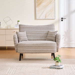 Sofá de Dos Plazas Moderno con Tapizado Bouclé, Reposabrazos Ultracómodos, Almohadas para Reposabrazos y Bolsillos de Almacenamiento, Sofá Cama Profundo - Product Image 2