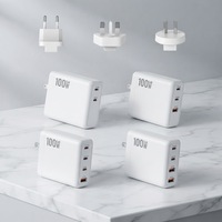 Chargeur mural GaN 100W avec prises interchangeables PD3.0 QC4.0 Multi USB-C USB-A, adaptateur secteur de voyage EU UK AU avec prises remplaçables