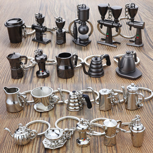 Mô phỏng <span class=keywords><strong>3D</strong></span> Mini cà phê Maker Keychain cà phê Bộ kim loại móc chìa khóa những người yêu thích món quà lưu niệm cà phê Keyring Cocktail Keychain tùy chỉnh - Product Image 2